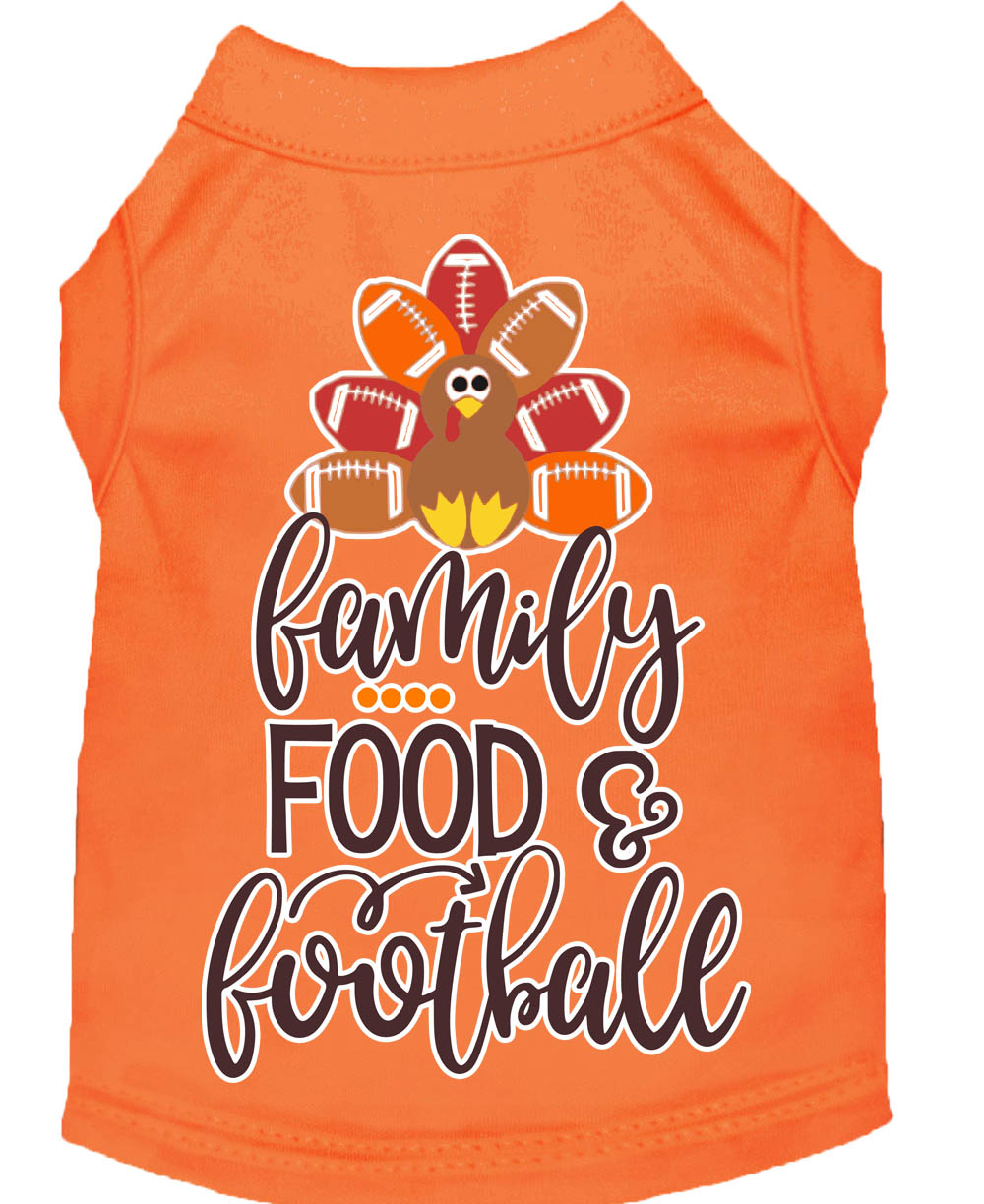 Family, Food, and Football Screen Print Dog Shirt Orange Lg